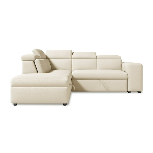 Valencia Finn Fabric Sectional Sofa Bed with Left Hand Storage 104.5" | Adjustable Headrest, Ultimate Comfort, Hidden Storage Compartment, Beige