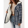 thumbnail image 5 of Women'S Plaid Jacket Long Sleeve Button Down Fleece Hooded Jackets Warm Coat Blue Checkered L, 5 of 7