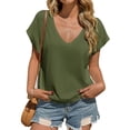 thumbnail image 1 of Camiseta Tankaneo para mujer, cuello en V profundo, holgada, de verano, color verde militar, 1 of 7