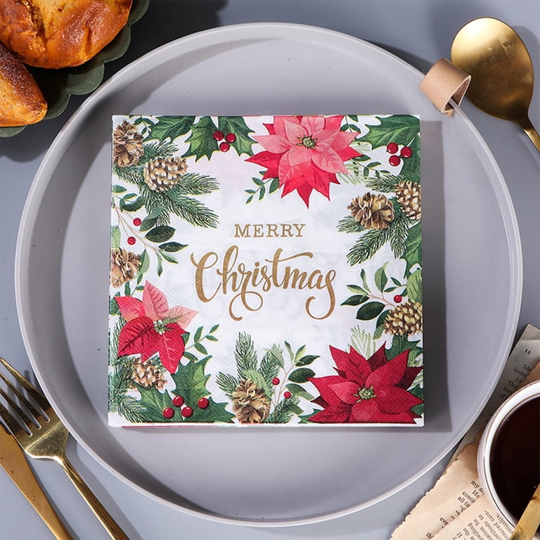 50-Pack Merry Christmas Guest Paper Napkins With Gold Foil Dots | Disposable Holiday Party Napkins For Table Setting