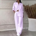 thumbnail image 5 of vigerkar Linen Two Piece Set Women Pants Casual Outfits Wide Leg Pants Long Sleeve Button Down Shirt Lounge Streetwear Sets Light Purple, L, 5 of 9