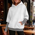thumbnail image 4 of Otntypg Splicing Oversized Hoodies for Women Casual Striped Patchwork Fake Two Piece Long Sleeve Hooded Pullover Sweatshirts Loose Fit Soft Hoodie Tops with Pockets White XXL, 4 of 10