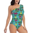 thumbnail image 5 of Balery Sunmmer Cat One Shoulder Swimsuits for Women Ruffle Swimsuits Tummy Control One Shoulder Bathing Suits-XX-Large, 5 of 8