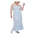thumbnail image 3 of TOMMY HILFIGER Womens Light Blue Smocked Lined Tiered Pullover Striped Sleeveless Square Neck Maxi Fit + Flare Dress Plus 2X, 3 of 5