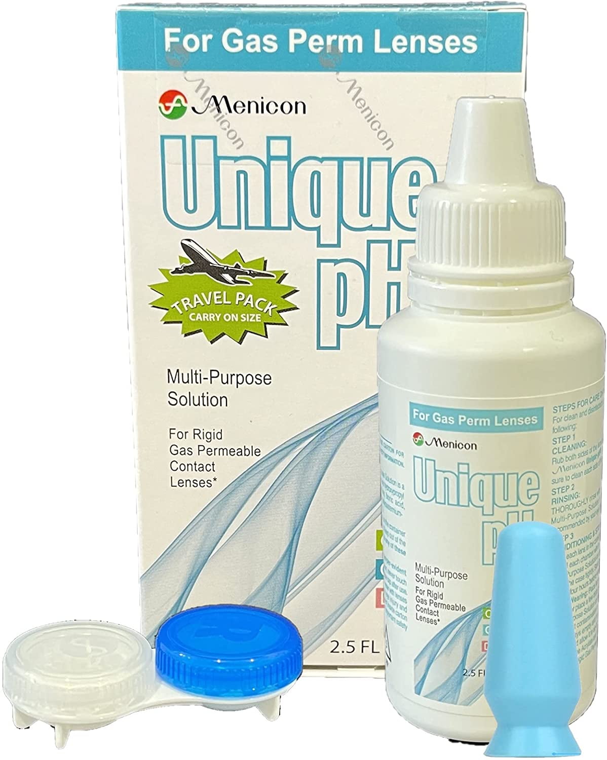Menicon Unique pH Saline Travel Pack 2.5 Oz & CEREM Scleral Lens Remover, Bundle