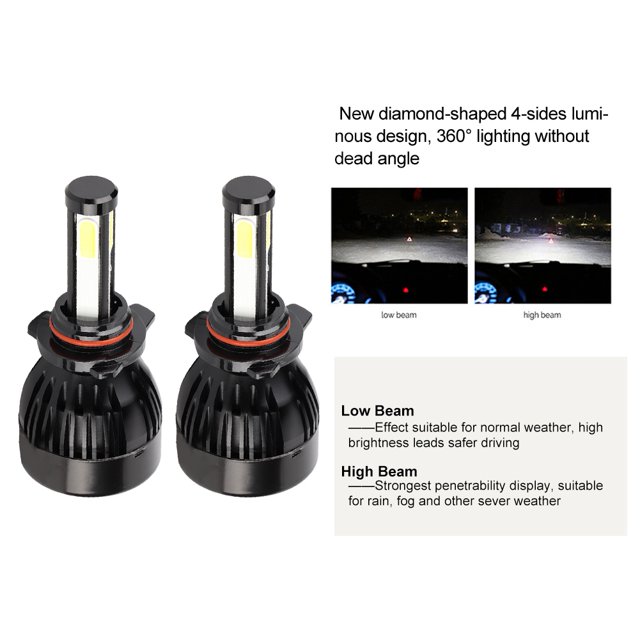 Led 2 uds 9012 COB LED ANGGREK faro 80W 6000K blanco faro de 4 lados con ventilador de refrigeración