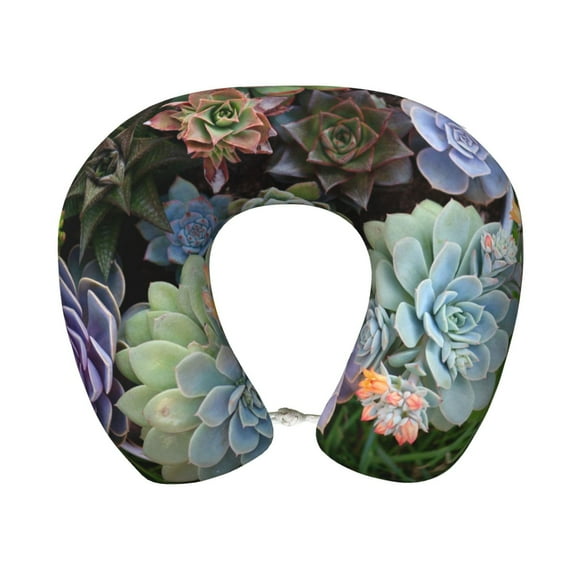 Travel Pillow Memory Foam, Head Neck Support Airplane Pillow For Traveling, Car, Home, Travel Neck Flight Pillow 12 Inches Succulent