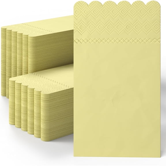 Crown Display Yellow Scalloped Napkins Disposable 20 Pcs 3-Ply Yellow Scalloped Dinner Napkins Disposable Decorative for Dinners & Parties, Paper Guest Towels for Bathroom & Party Supplies
