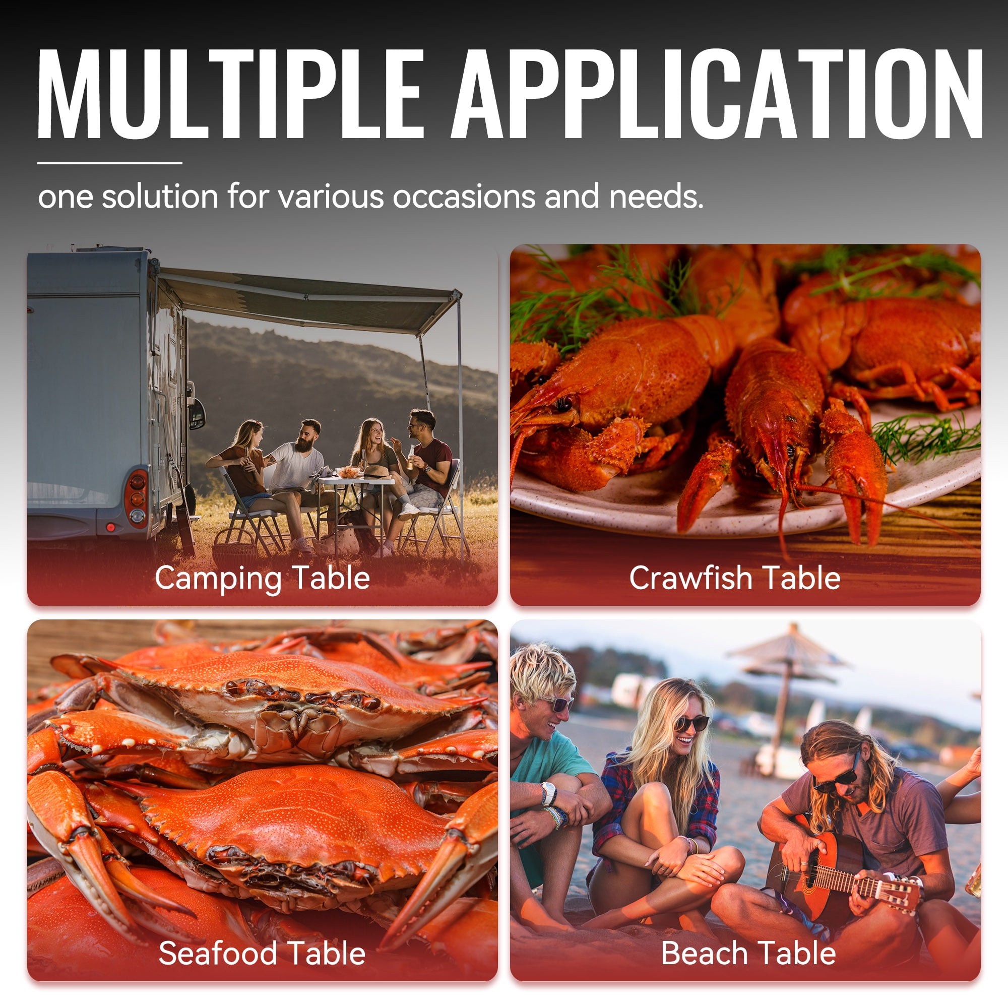 Creole Feast FT4804 Foldable 47-inch Round Crawfish Table, Seafood Table, Camping Table, Portable Table for Both Indoor & Outdoor Use, Black