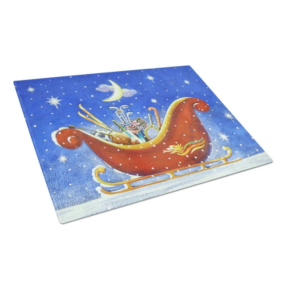 Christmas Santa's Sleigh by Roy Avis Glass Cutting Board Large