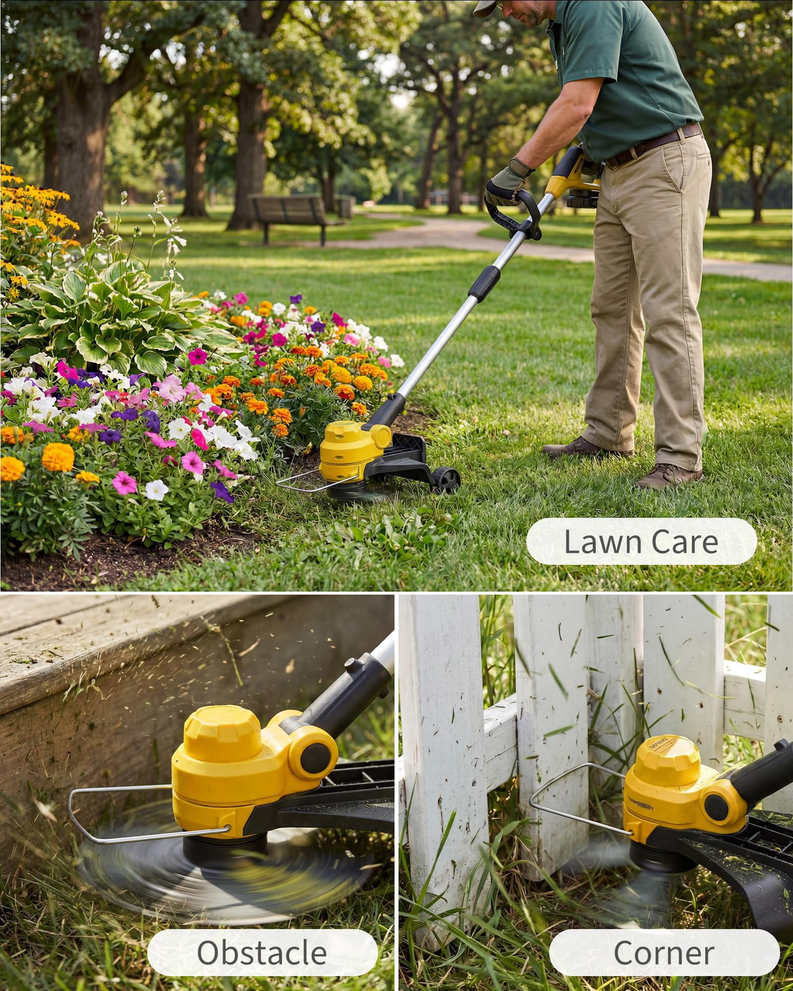 Cordless Leaf Blower & String Trimmer Combo 20V – 550 CFM 130 MPH Yard Blower with 12" Electric Weed Wacker, 2×2.0Ah Batteries & Charger, Lightweight Lawn Care Tool Set Black & Yellow