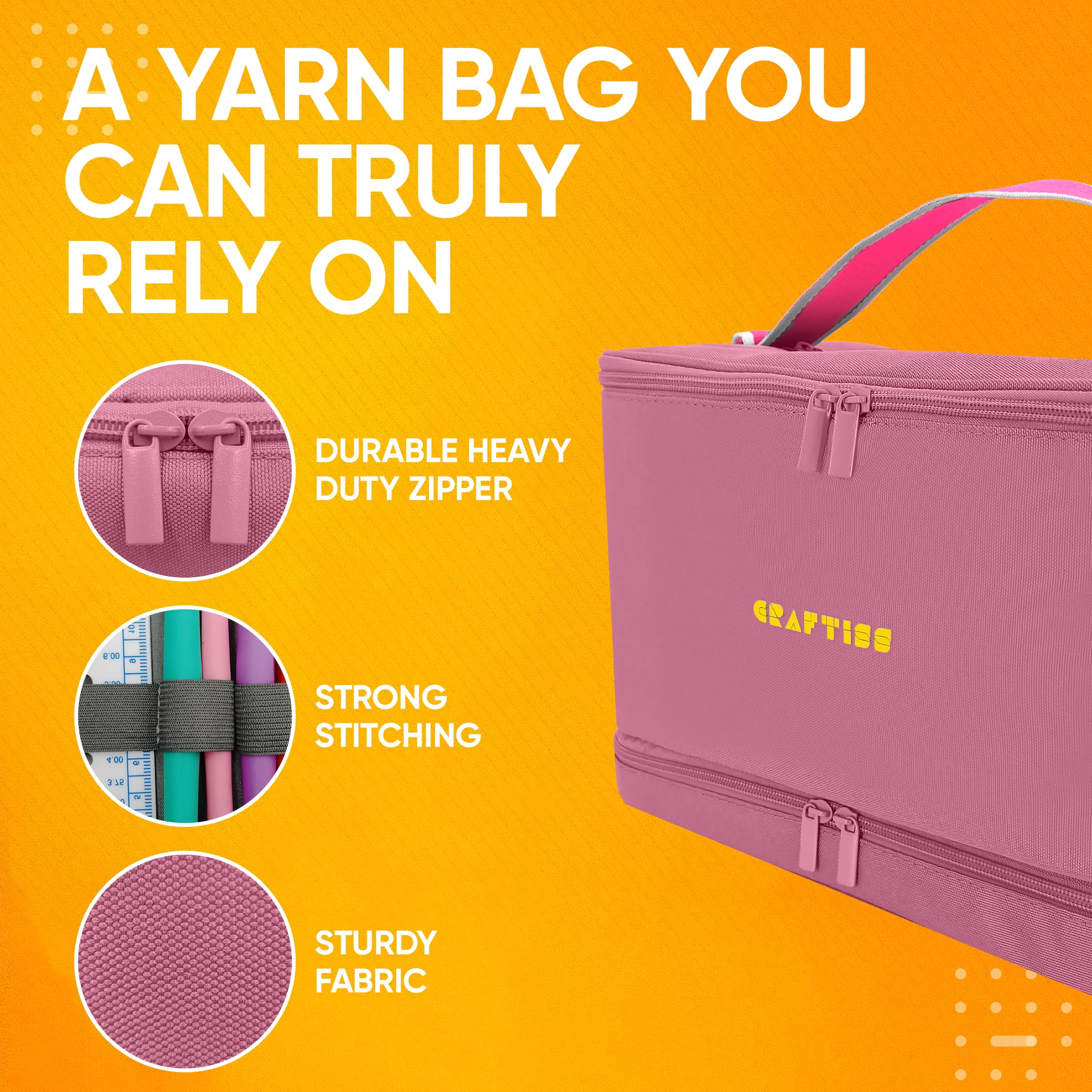 CRAFTISS Crochet Bag Yarn Storage - Perfect Gift - Durable Canvas Yarn Bag for Crochet Accessories - Organizer with Built-in Knitting Accessories Case