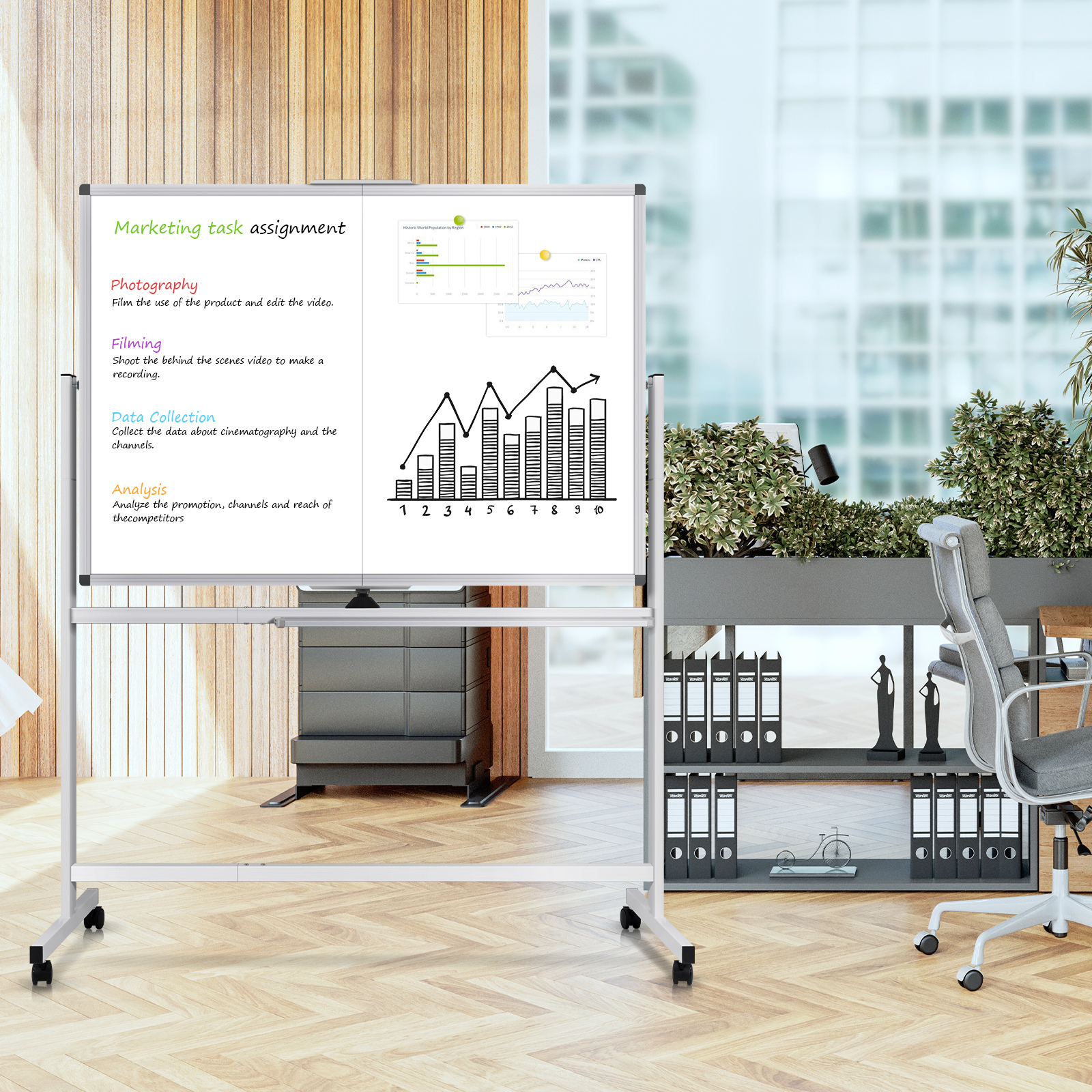 QUEENLINK Rolling Whiteboard on Wheels,48" x 36" Double-Sided Mobile White Board with Stand, 4' x 3' Portable Standing Magnetic Dry Erase Board Easel for Home Office Classroom School