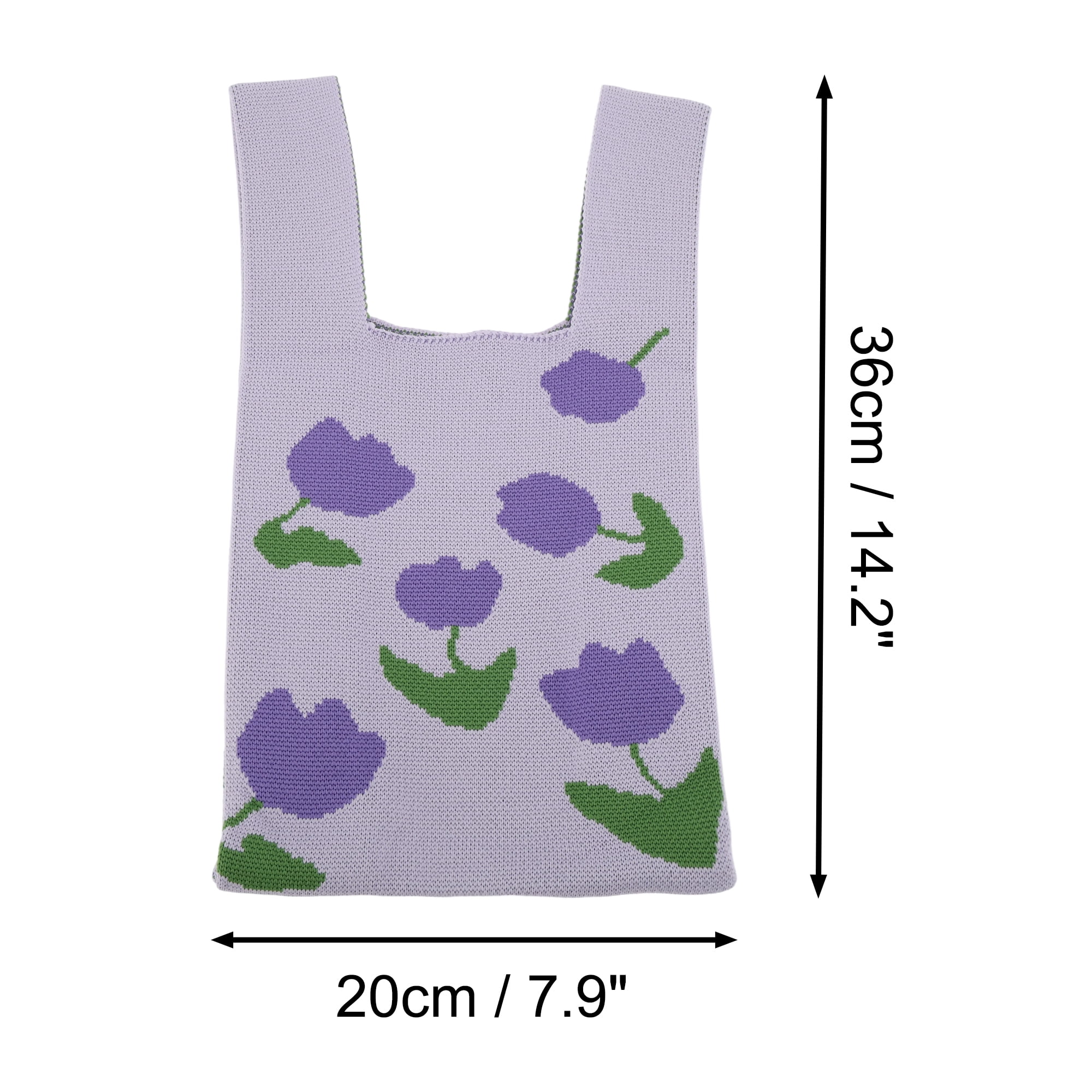 Unique Bargains Flowers Pattern Knitted Wrist Bag Purple 1 Pc