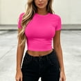 thumbnail image 3 of Otntypg Womens Short Sleeve Cropped Athletic T Shirts - Buttery Soft Summer Crop Tops Slim Fit Y2k Basic Solid Color Crew Neck Tees for Workout Going Out Tshirts, 3 of 7