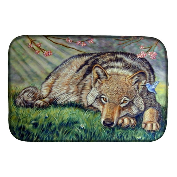 Caroline's Treasures Wolf and Hummingbird Dish Drying Mat
