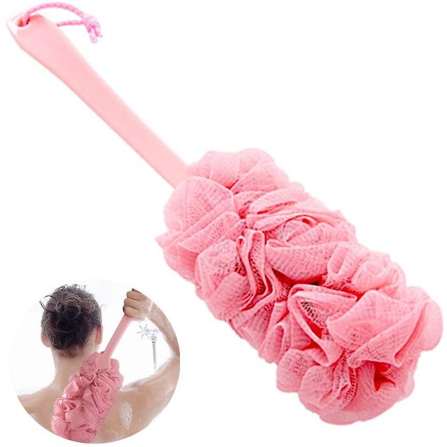 Flor de ducha con mango largo, cepillo de baño colgante, cepillo para colgar en la espalda, cepillo de esponja para baño, cepillo de ducha duradero para mujeres y hombres