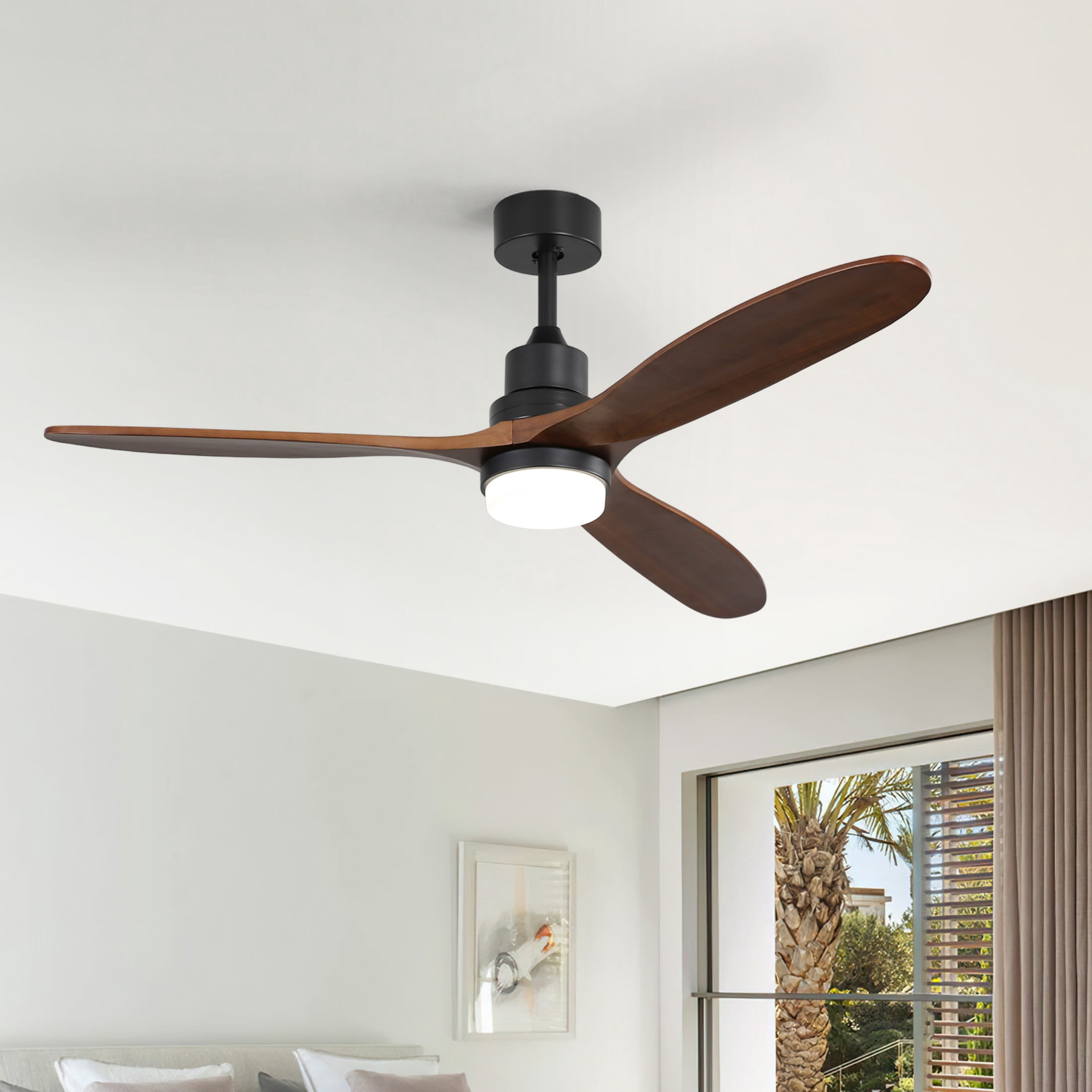 Sofucor 60" Black with Brown Blades Modern Ceiling Fan with Light and Remote