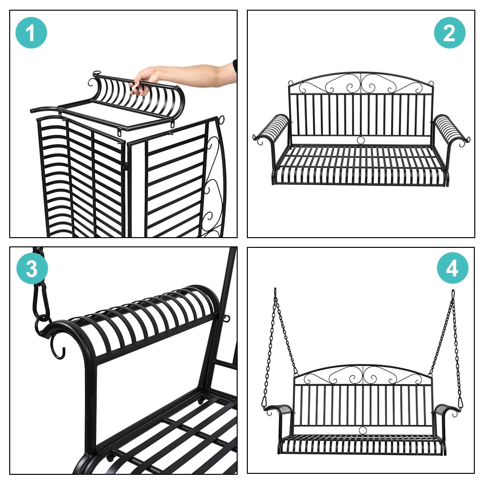 Lowestbest Classic Porch Swing, Metal Double Swing Chair with Curved Armrests for Gardens & Yards, Black(Not included Swing frame) Lowestbest Classic Porch Swing, Metal Double Swing Chair with Curved Armrests for Gardens & Yards, Black(Not included Swing frame)
