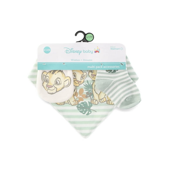 Disney Baby Wishes Dreams Character Infant Baby Accessories Bib, Socks and Mittens Set, 3-Pack, Sizes Newborn-12 Months