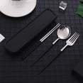 thumbnail image 5 of Utensilios de viaje, juego de cubiertos de acero inoxidable de 4 piezas, cubiertos portátiles reutilizables para campamento, incluye tenedor, cuchara, palillos con estuche (negro), 5 of 5