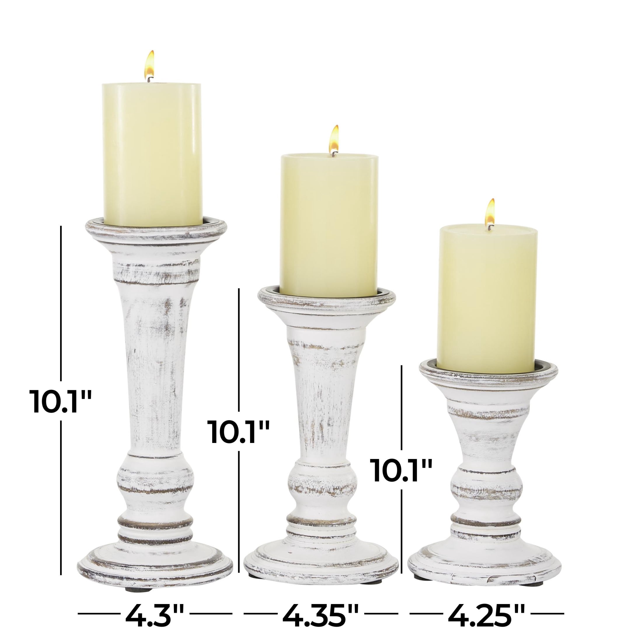 DecMode 3 Candle White Wood Candle Holder, Set of 3