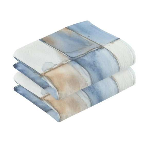 2 Pcs Absorbent Face Towel Bath Hand Towels Soft Breathable Cotton Towel Set for Bathroom Kitchen Hotel Spa Decor Blue and Whiten Square Tiles