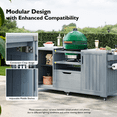 thumbnail image 5 of 66.5" Outdoor Kitchen Island with Large Storage and Wheels, Outdoor Grill Table with Adjustable Shelves, Wood Grill Cart for Tabletop Grill, 21/22 inches Green Egg, Grey Blue, 5 of 10