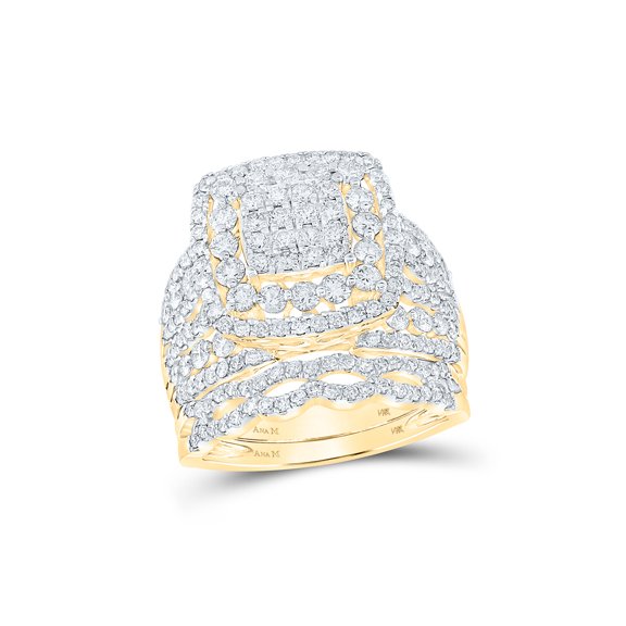 14kt Yellow Gold Round Diamond Square Bridal Wedding Ring Band Set 2 Cttw