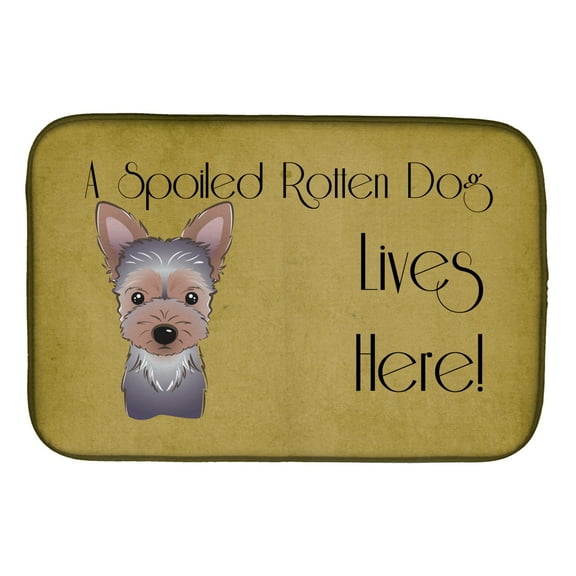 Yorkie Puppy Spoiled Dog Lives Here Dish Drying Mat