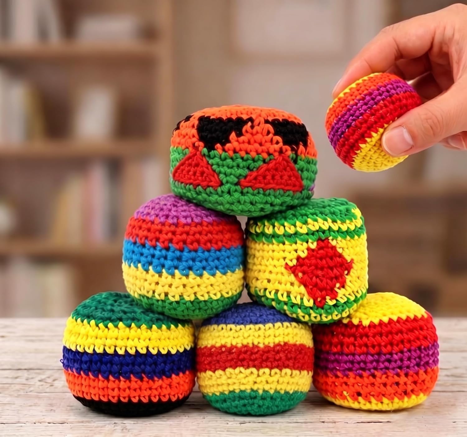 Guvpev 12Pcs Hand-Made Knitted Footbag Sack Set, Random Style, 2026 Upgraded Assorted Hacky Bags, Crochet Kick Balls Fidget Toys for Outdoor Party Game, Party Favors & Hand Exercise