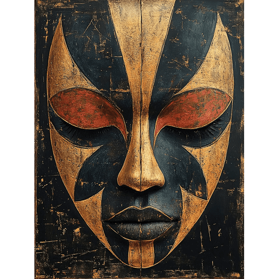 Abstract Gold Mask Canvas Wall Art， Suitable for Living Room， Bedroom， Office， Hallway， and Dining Room Decoration.