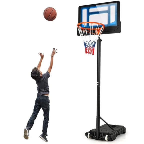 Costway Kids Basketball Hoop Portable Backboard System with Adjustable Height Ball Storage Blue   Black