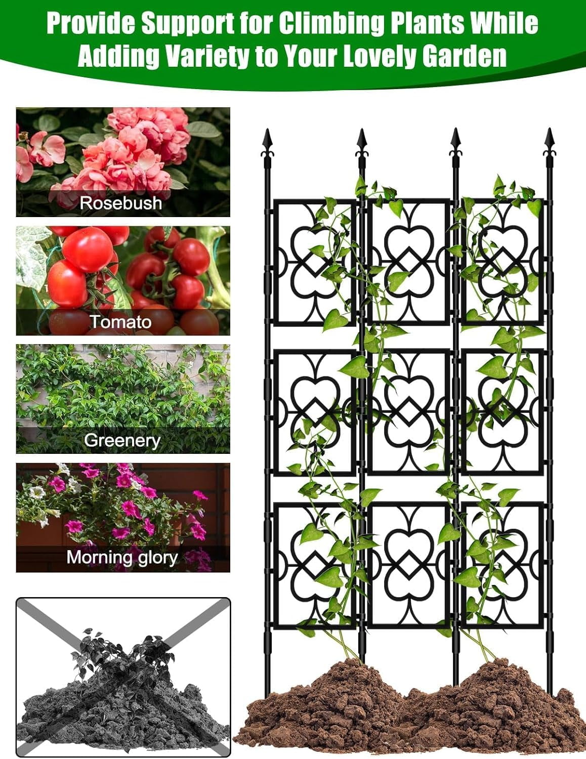 80" Garden Trellis for Climbing Plants,  Screen Plant Trellis Frame for Potted Plants Rustproof Plant Support Thicken Cucumber Trellis Grow Support for Vines Flowers Vegetable Indoor Outdoor