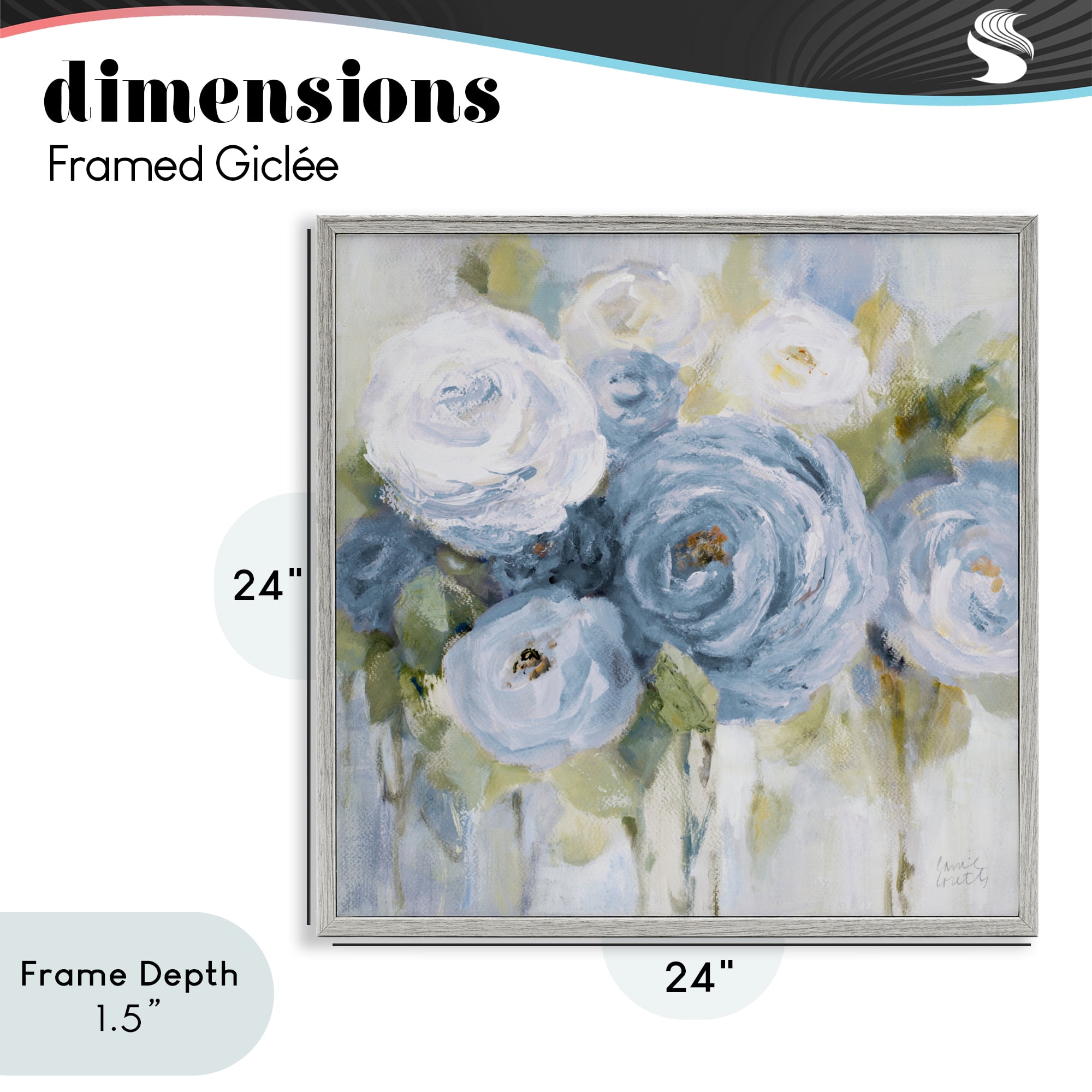 Stupell Industries Softly Blooming In Blues Gray Framed Giclee Art, design by Lanie Loreth