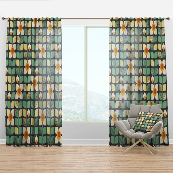 Designart 'Botanical Retro Pattern Design III' Mid-Century Modern Curtain Panel