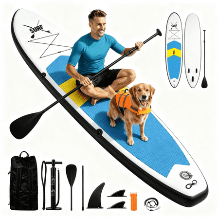 Naipo 10FT Inflatable Paddle Board Stand Up Paddle Board SUP Board with 120"x30"x6" for Youth & Adults Summer