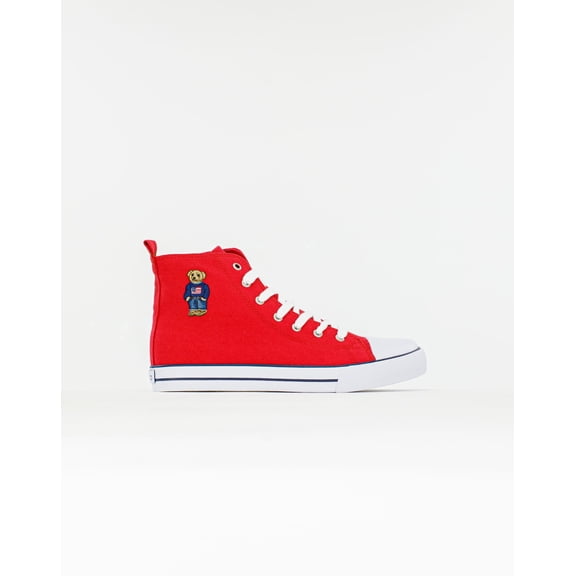POLO RALPH LAUREN Boys High Top Sneakers HAMPTYN HI American Flag Polo Bear Grade School Shoes In Red Size 5.5
