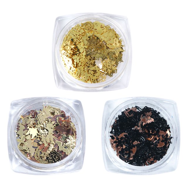 3 Box 360pcs Manicures Tool Pumpkin Witch Patterned Nail Patches (Golden,Black)