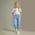 thumbnail image 5 of HAOTAGS Teen Girls Linen Capri Pants, Casual Summer Straight Leg Pants with Drawstring Loose Fit Comfy Beach Pants With Pockets Blue 13 Years, 5 of 9