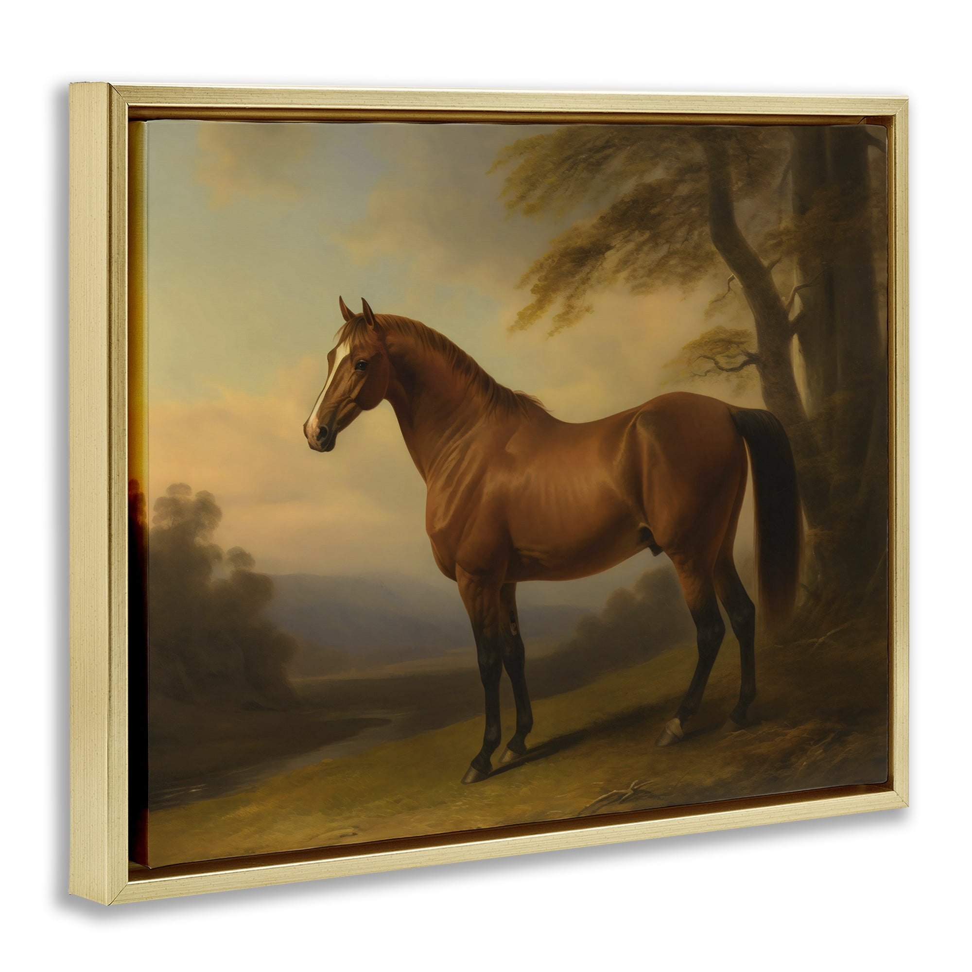 Stupell Industries Vintage Chestnut Horse Gold Framed Floater Canvas Wall Art, design by Creative Studio