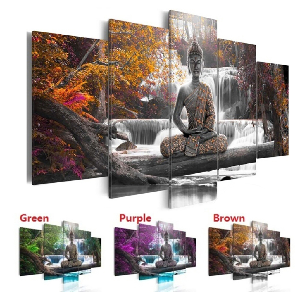 Coofit 5PCS Wall Art Paintings Unframed Buddha Water Tree Canvas Art Wall  Decor