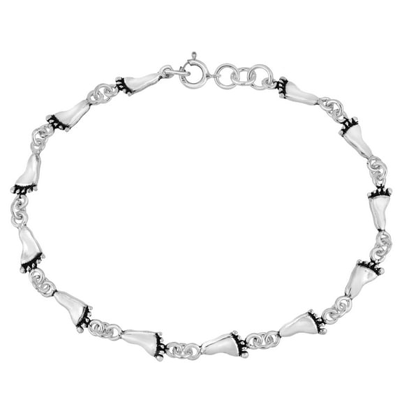 Imprints of a Journey Linked Footprint Charms Sterling Silver Bracelet