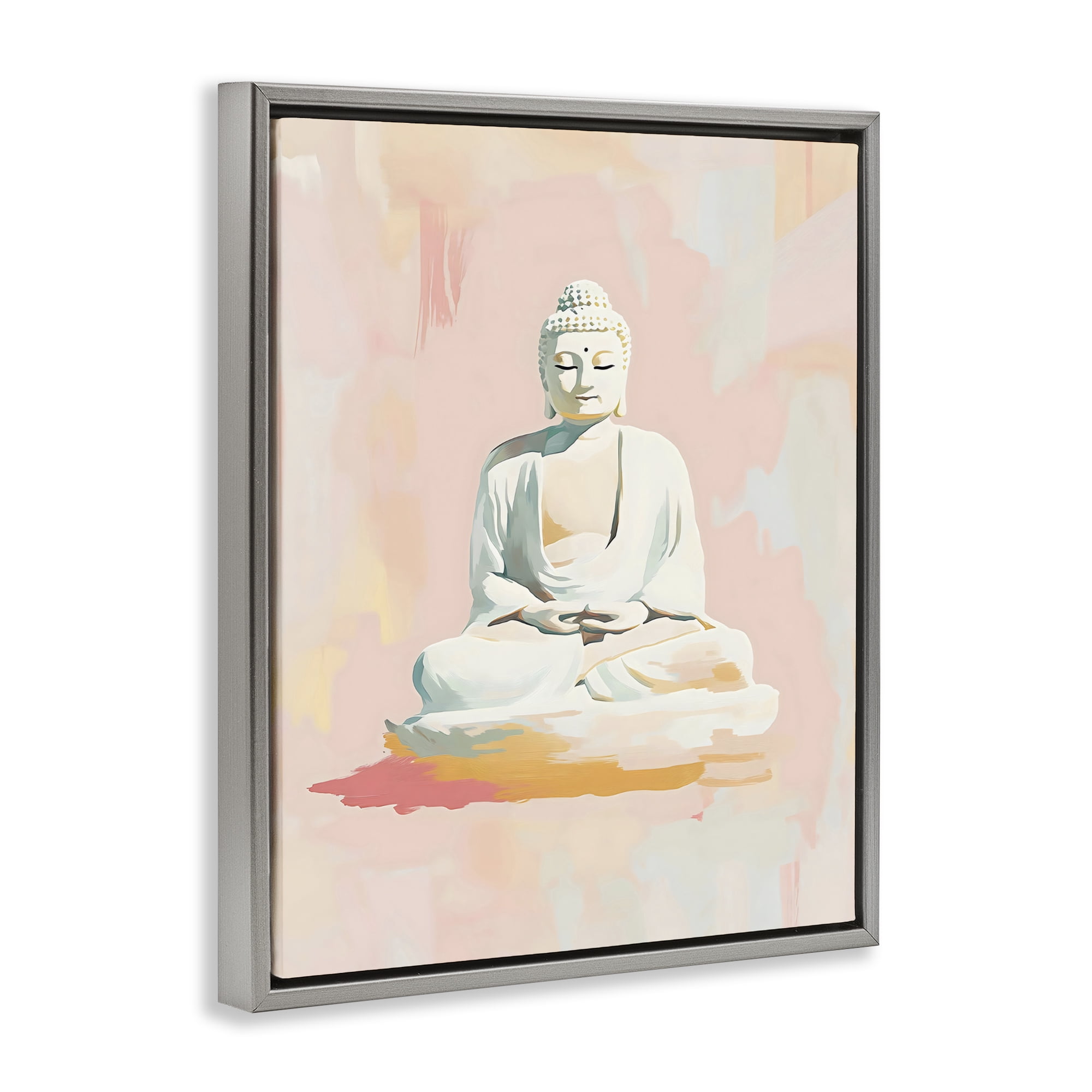 Stupell Industries Pastel Buddha In Quiet Meditation Gray Framed Floater Canvas Wall Art, design by The Prints Vibe