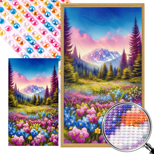 Diamante AB parcial Likrtyny Jardín Nieve Montaña 40 * 70 CM Tamaño del lienzo 45 * 75 CM