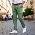 thumbnail image 2 of Tisuna Casual Pants For Mens Solid Color Zipper Button Straight Leg Trousers Breathable Fashion Male Work Street Pants Army Green Size L, 2 of 8