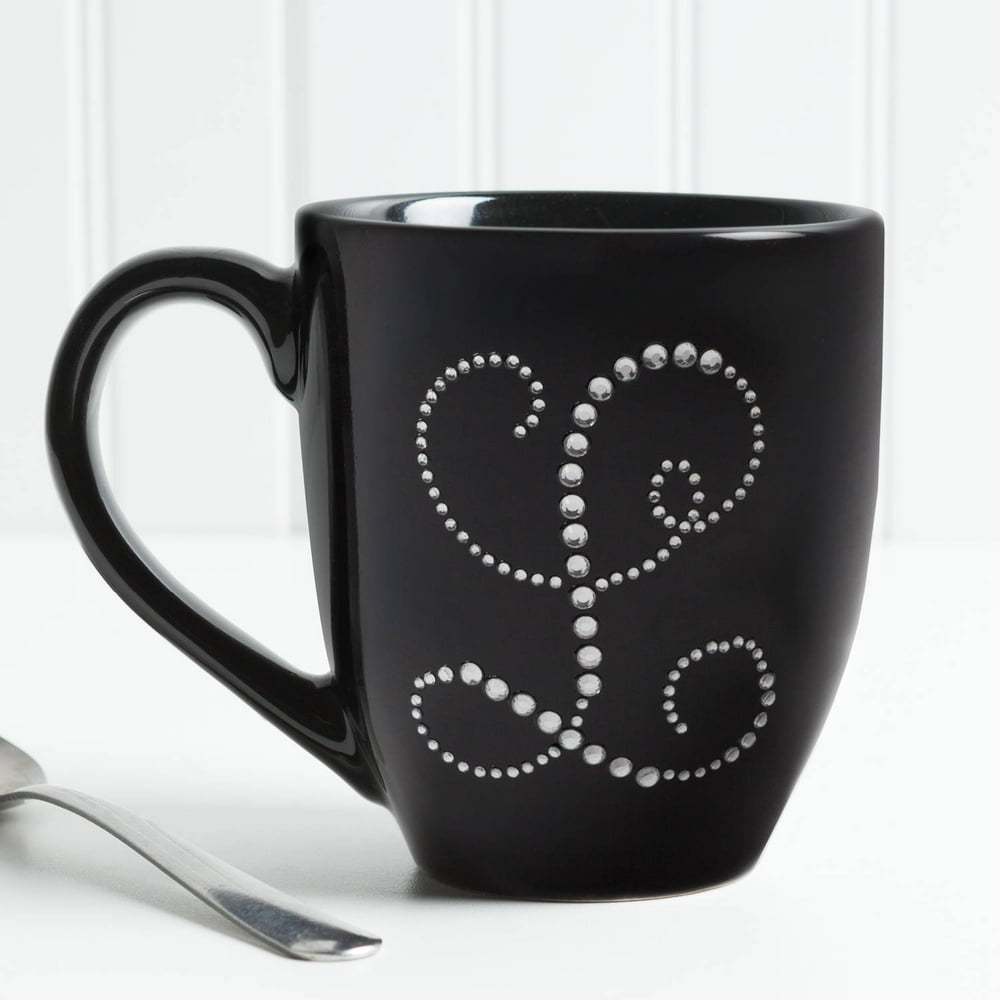 Rhinestone Initial Personalized Black Bistro Coffee Mug