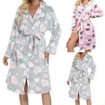 thumbnail image 5 of Womens Heart Printed Robe Cloth Towel Knee Length Kimono Bathrobe Fleece Warm Nightgown with Belt, 5 of 5
