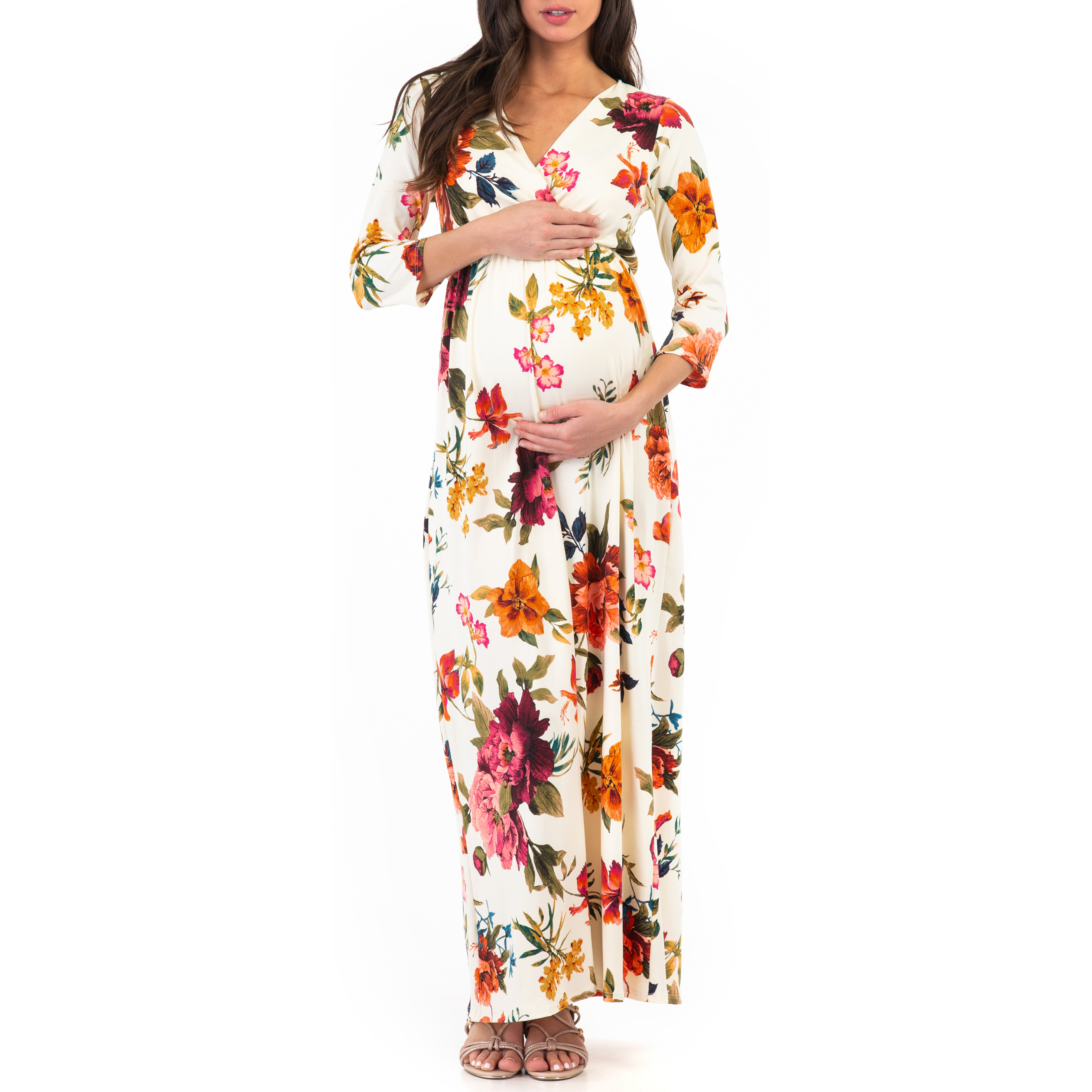 Mother Bee Maternity Womens 3//4 Sleeve Dress With Pockets for Casual Wear or Baby Showers