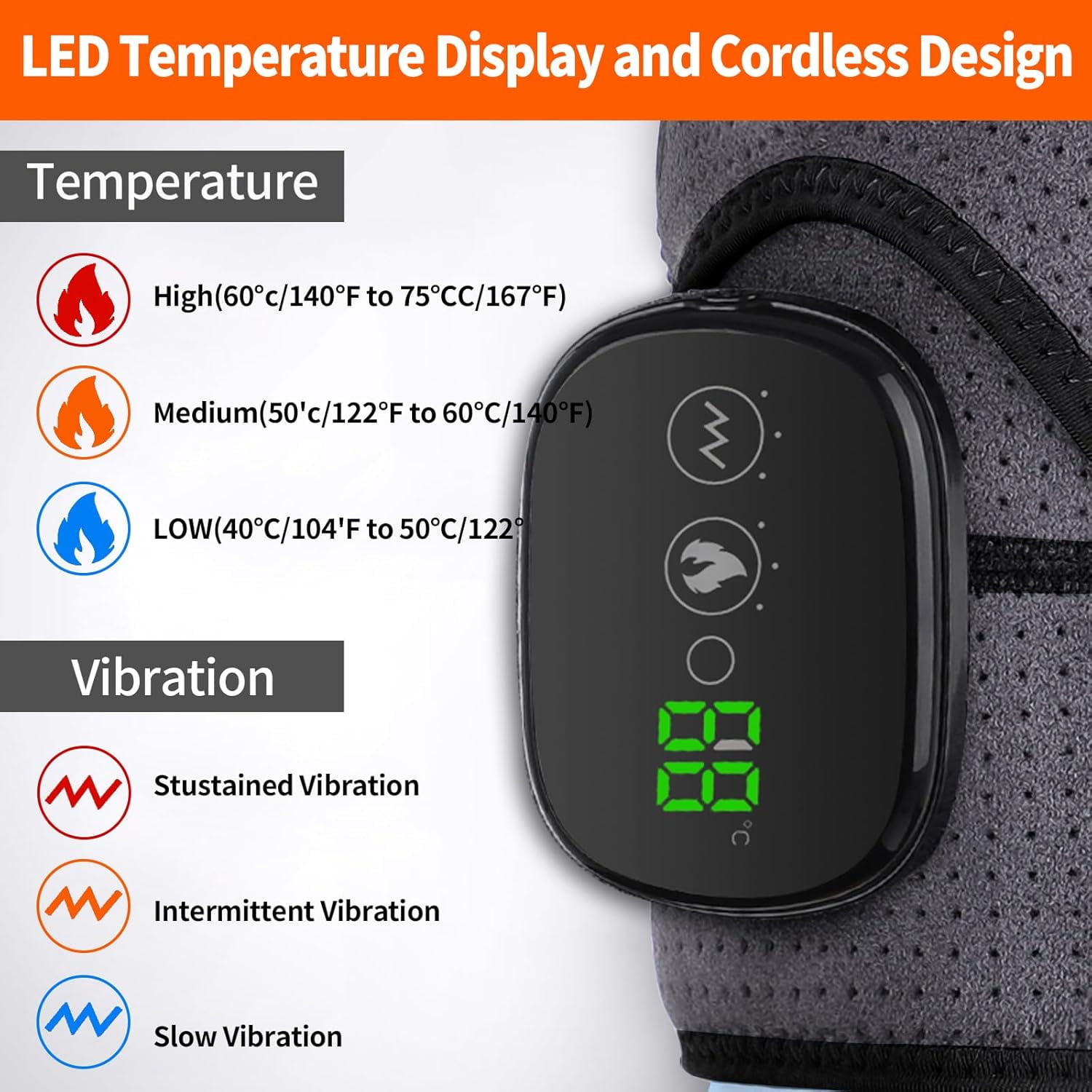 Wrongduck Cordless Heated Shoulder Brace Wrap with Massage, 3 Heat & Vibration Modes, 5000mAh Rechargeable Heating Pad Shoulder Massager for Men and Women